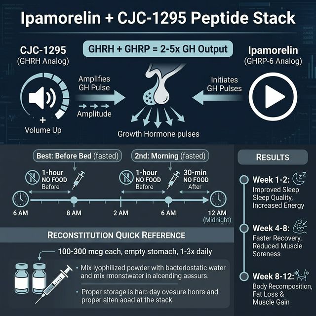 Ipamorelin + CJC-1295 Stack: The Complete GHRH/GHRP Dosing & Timing Guide