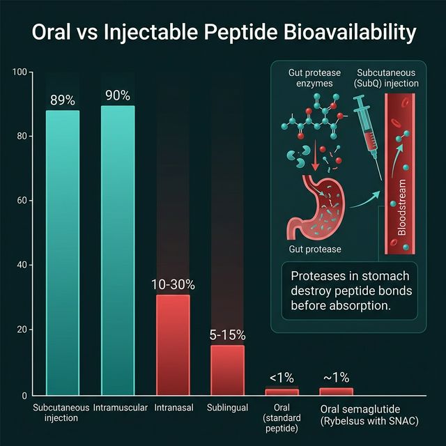 Oral Peptides vs Injectable: Bioavailability, Absorption Science, and What Actually Works