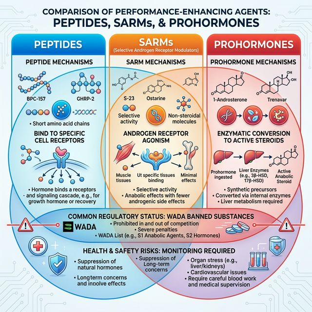 Peptides vs SARMs vs Prohormones: Mechanisms, Safety & Legal Status Compared Peptides vs SARMs vs Prohormones: Mechanisms, Safety & Legal Status Compared
